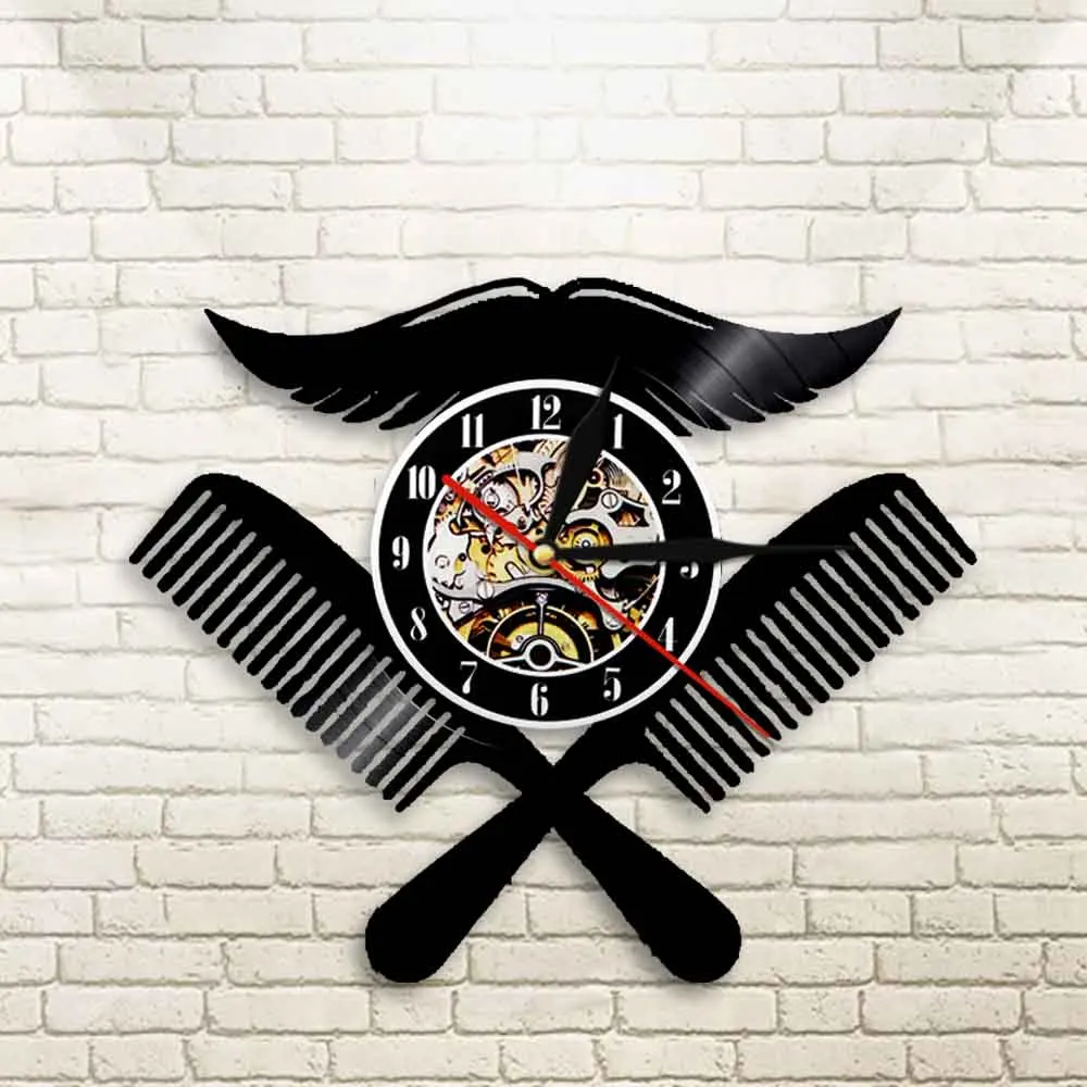 Настенные часы с логотипом парикмахерской виниловые записью интерьера салона