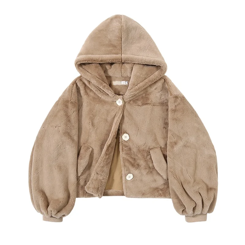 Winter White Cute Parkas Soft Oversized Fluffy Faux Fur Coat Women with Hood Long Sleeve Lovely Harajuku Kawaii Jacket 2023