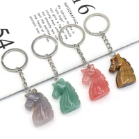natural stone agates keychains horse head shape stainless steel key ring women handbag key chain jewelry accessories gifts