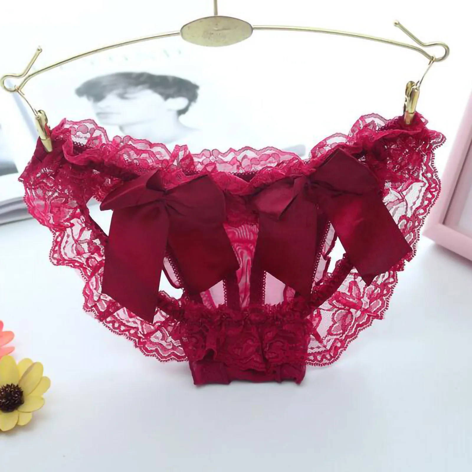 

Эротическое белье с бантом пикантные кружевные трусики, Кукольное сексуальное Для женщин нижнее белье сексуальное прозрачное белье в сето...
