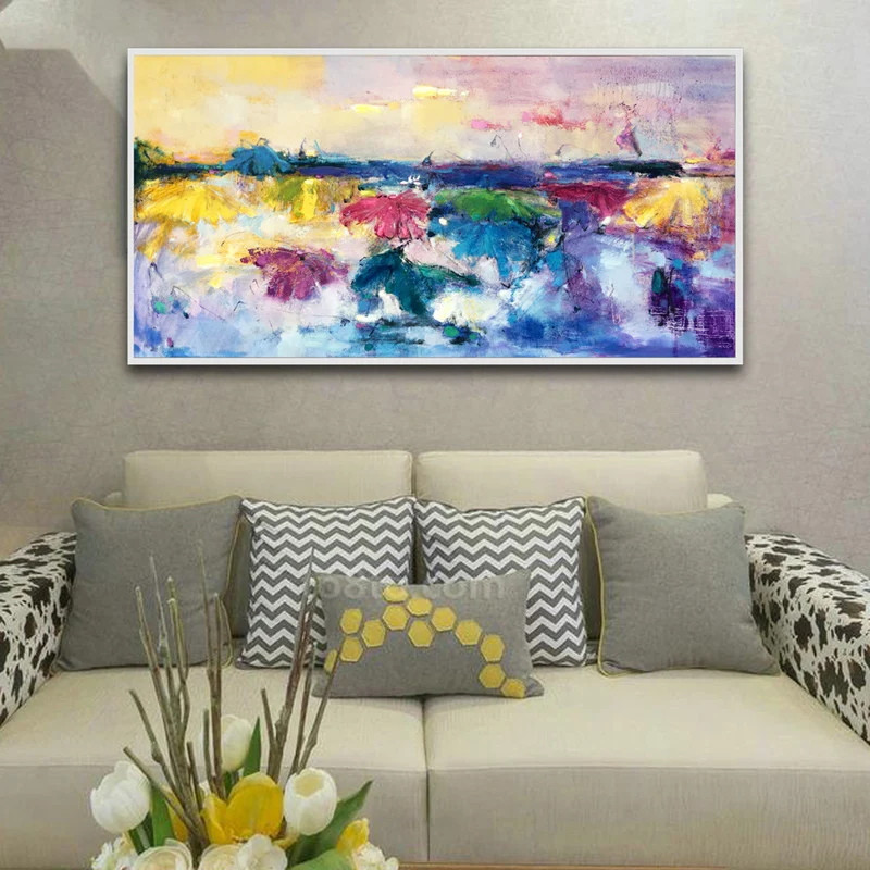 

Lotus Abstract Oil Painting On Canvas Blue Abstract Painting Yellow Blue Oil Painting Abstract Canvas Wall Painting Home Decor