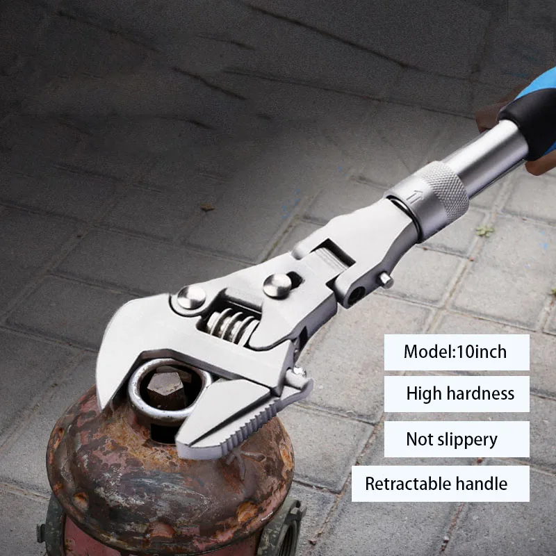 

10 inch Torque Wrench 5 in 1 Ratchet Adjustable Wrench Can Rotate and Fold 180 Pipe Telescopic Wrench Repair Tool Wrench Set