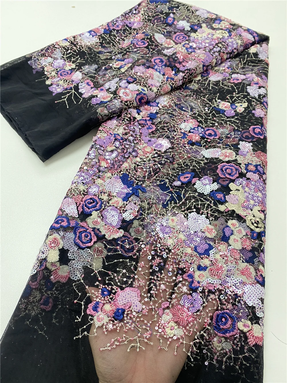 

XIYA African Lace Fabric Colorful Sequins Embroidered Nigerian Net Lace French Tulle Lace Fabric For Wedding Dress NI5140