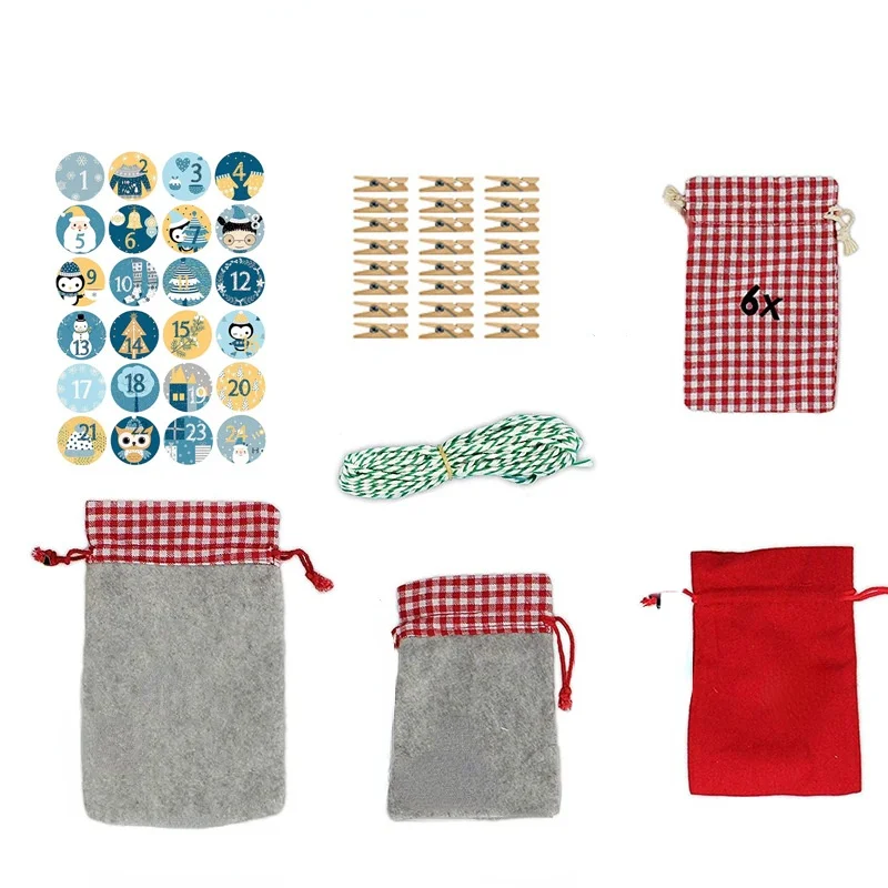 

Contains 10m Cotton Rope 24 Stickers/clips/bags Christmas Gift Bag Set Table Decoration Children's Room Hanging Bag Accessories