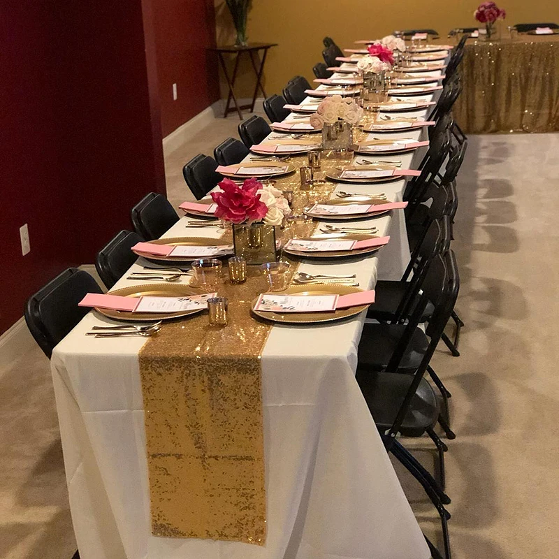 1 шт. вечерние скатерти с золотыми и розовыми пайетками для свадебных торжеств