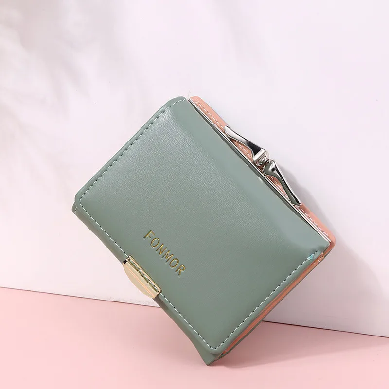 

1Pcs New Women's Fashion Trend Wallet Short Solid Color Wallet Tri-fold Coin Purse Bag Lock Contrast PU Lady Wallet Card Holder