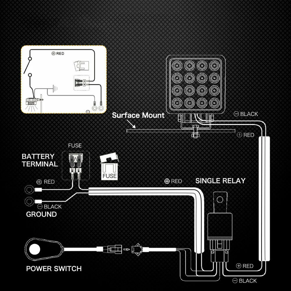 

Car Universal LED Light Bar Wiring Harness Kit 12V 40AMP Relay ON/OFF Offroad 4x4 LED Work Light Bar Wire Fuse Switch Cable