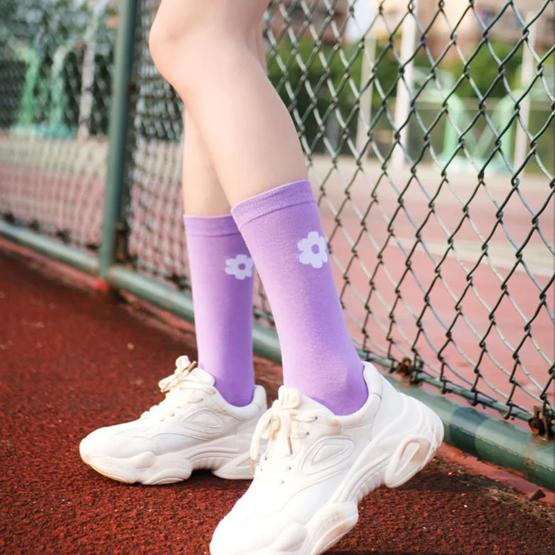 LERFEY Streetwear Women Cotton Socks Flower Print Ladies Art Crew Happy Harajuku Breathable Sock Female Gifts | Женская одежда
