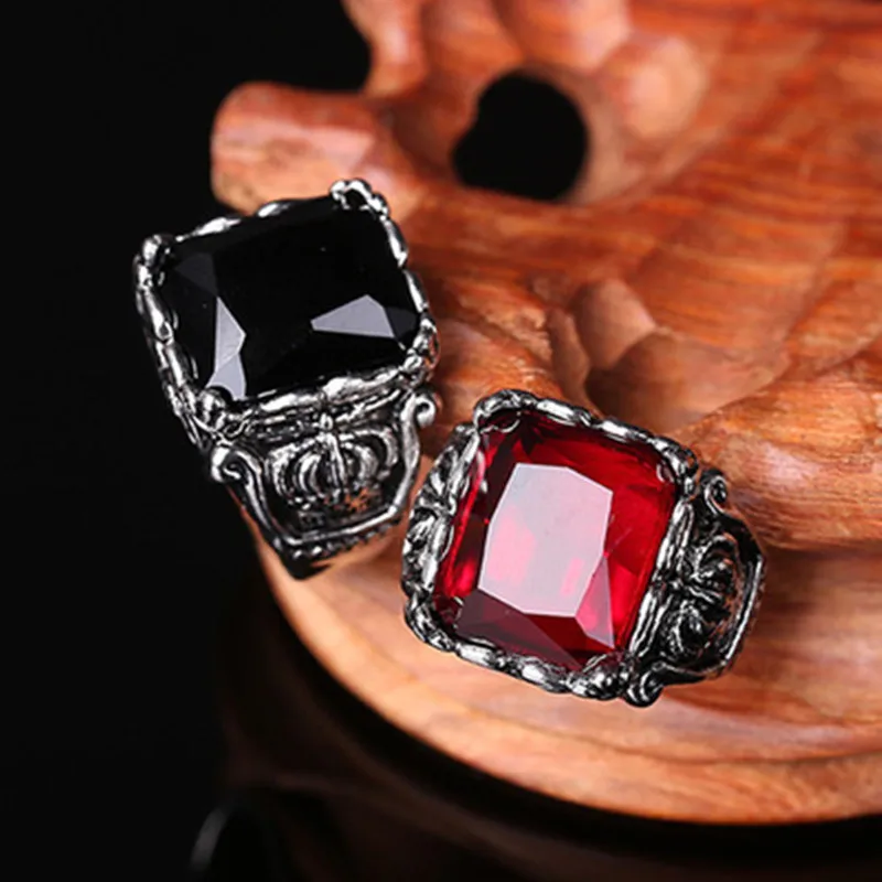 Инкрустированный Красный Циркон черный циркон квадратное кольцо мужская мода