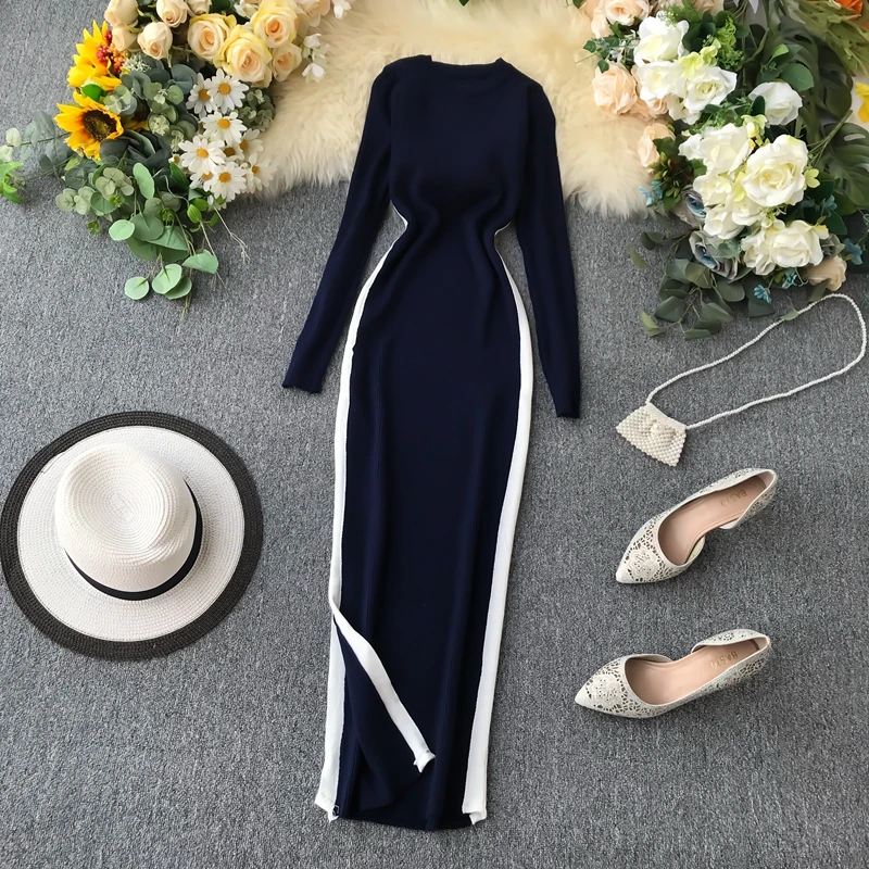 Женское трикотажное платье ALPHALMODA винтажное миди-платье с длинными рукавами в