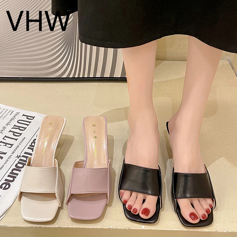 

Women Heels Slippers 2021 Summer Elegant Ladies Open Toe High Heels Sandals Fashion Beige Shoes Solid Pumps Female Thin Heels