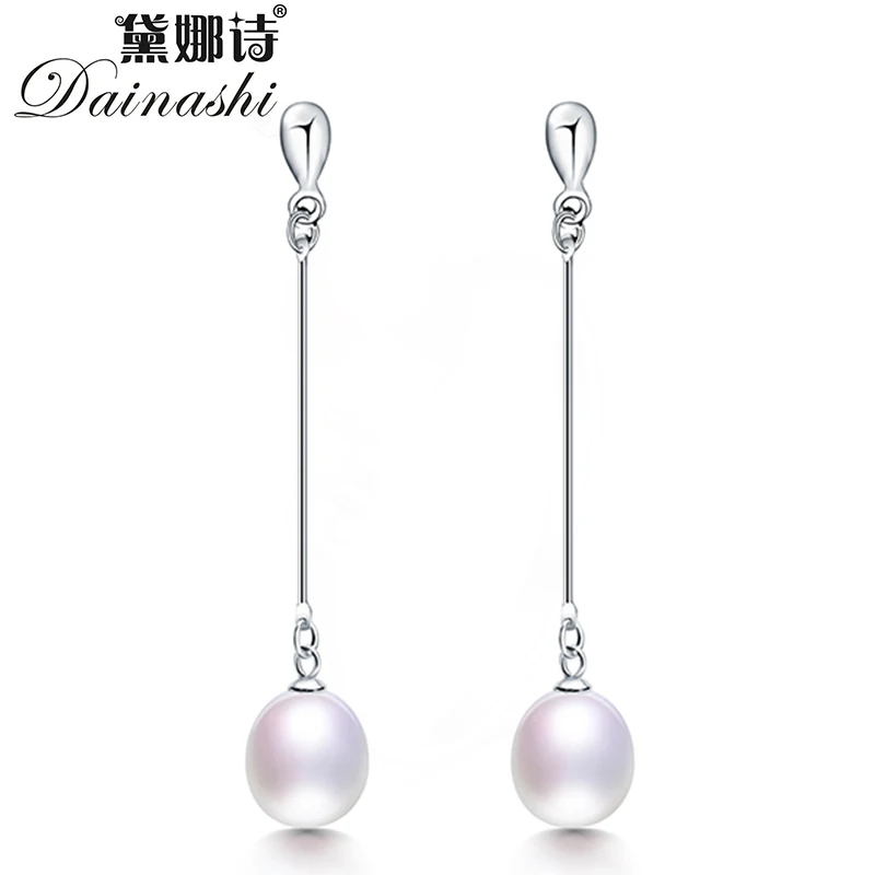 Длинные серьги подвески Dainashi из серебра 925 пробы с натуральным пресноводным