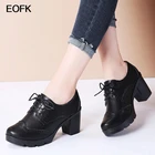 Женские туфли-оксфорды EOFK, из натуральной кожи, на высоком квадратном каблуке 7 см
