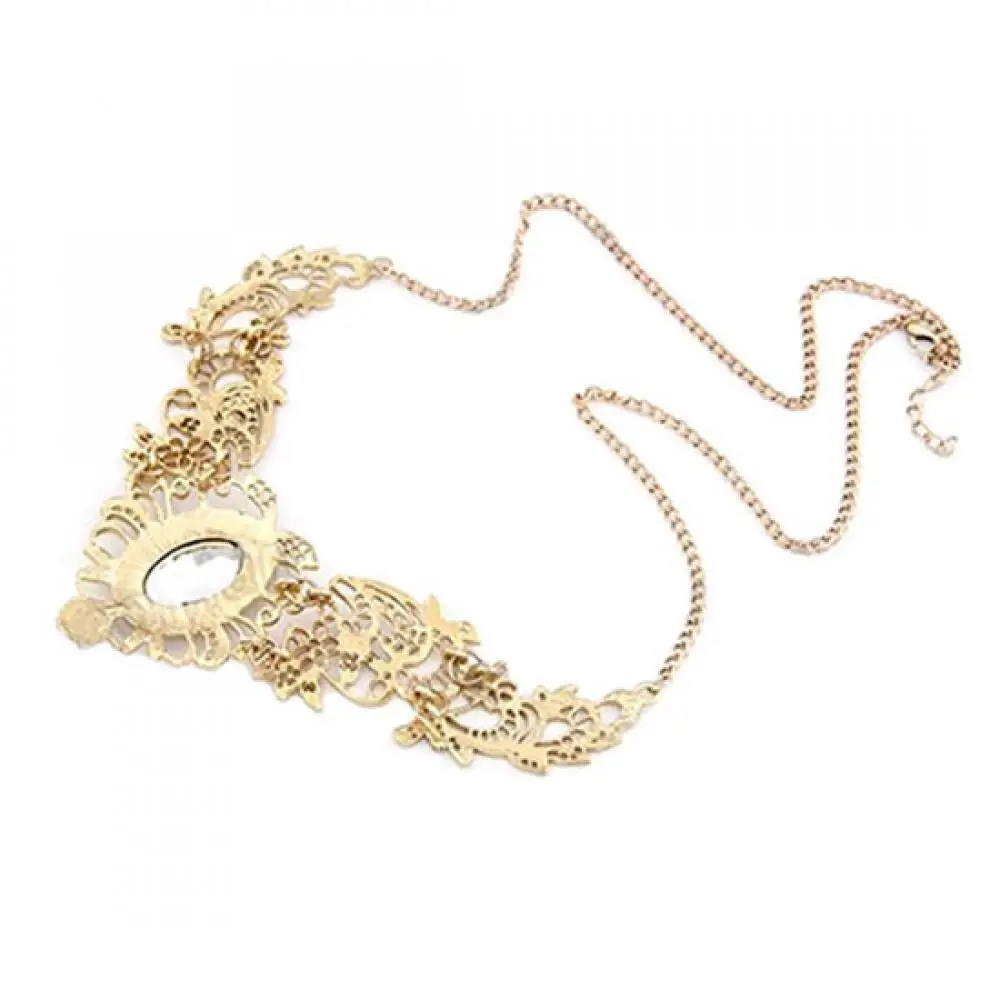

50% Hot Sale New Women Luxury Party Hollow Out Flower Oval Rhinestone Statement Bib Necklace