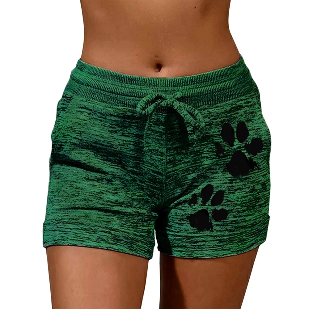 

2021 Summer Fast Drying Drawstring cat paw print shorts Lace Up High Waist Elastic Cotton Short Women Beach Casual Sport Shorts