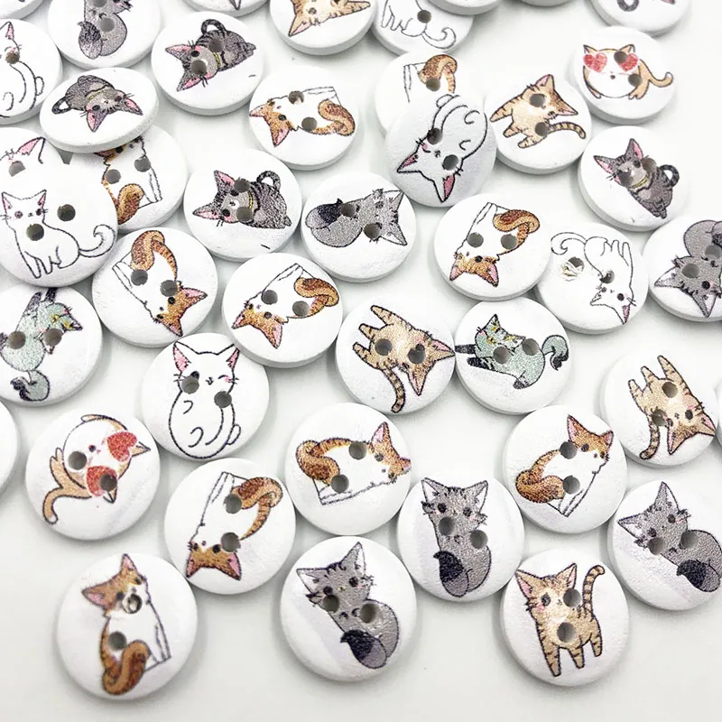 

New 50Pcs 15mm Cat Wood Buttons Sewing Kid's Craft Mix Lots Scrapbooking WB695