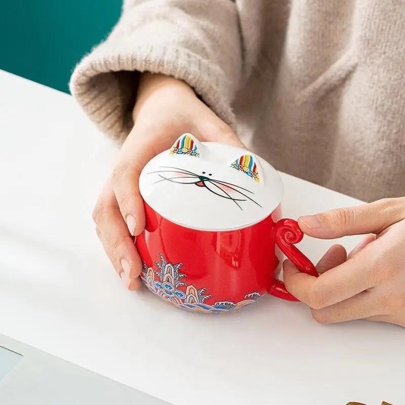 

ceramic tea mugs with filters handmade porcelain coffee cup cat teacup drinkware 325ml