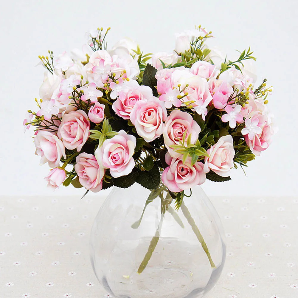 Искусственные цветы 13 головок/Букет шелковые розы с маленькими бутонами