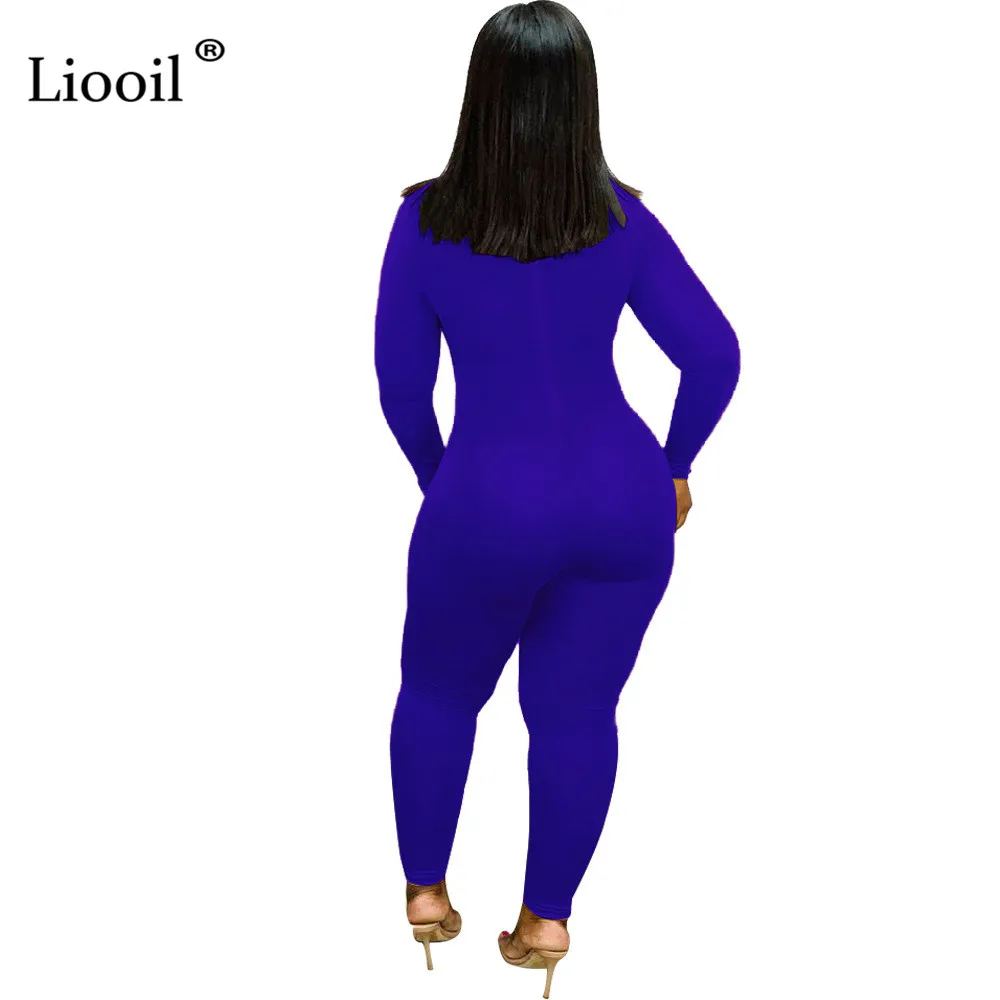 Liooil, черный сексуальный эластичный цельный Облегающий комбинезон, женская одежда, облегающие вечерние комбинезоны с длинным рукавом и круглым вырезом, женский комбинезон s