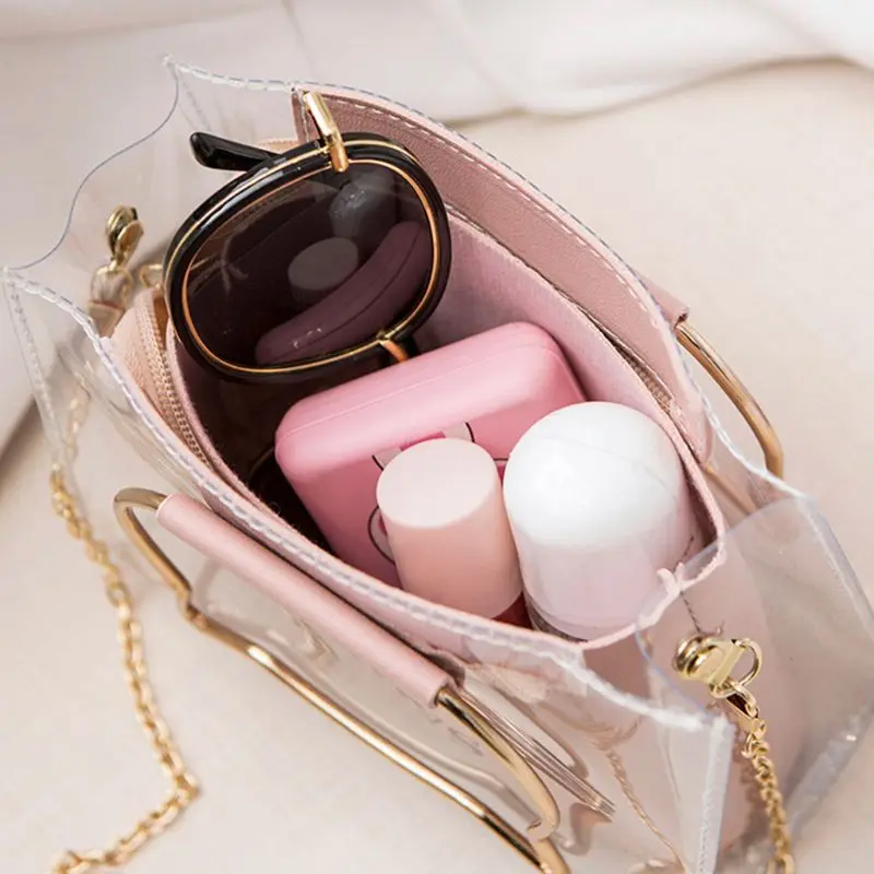 

Women Girls Transparent Small Handbag Chain Shoulder Bag Fashion Summer Beach Purse Crossbody Tote