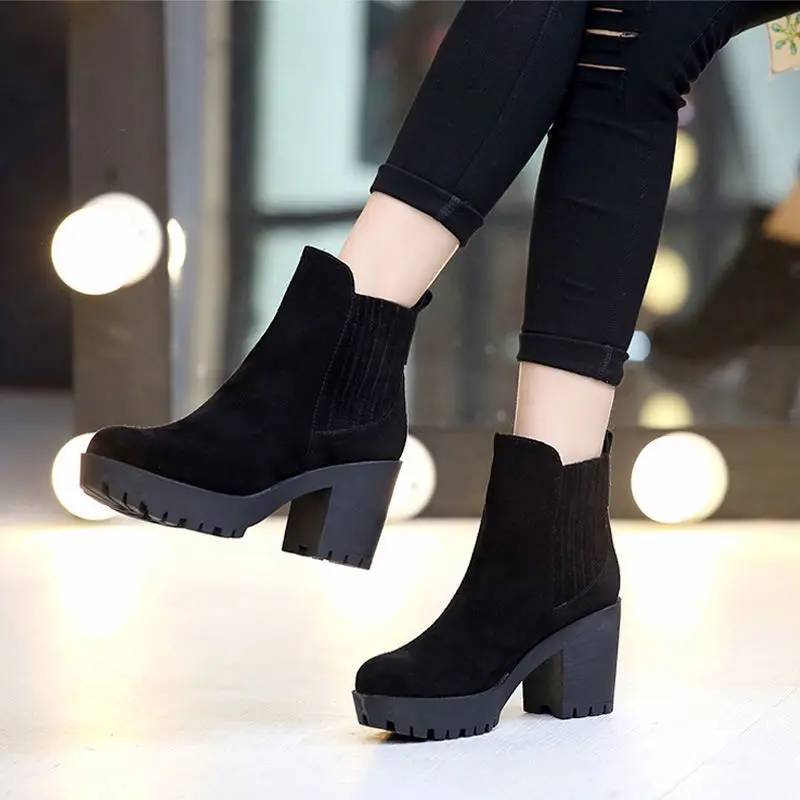 

Женские ботильоны зимние замшевые кожаные на квадратном каблуке короткие плюшевые теплые женские зимние ботинки челси женская повседневн...