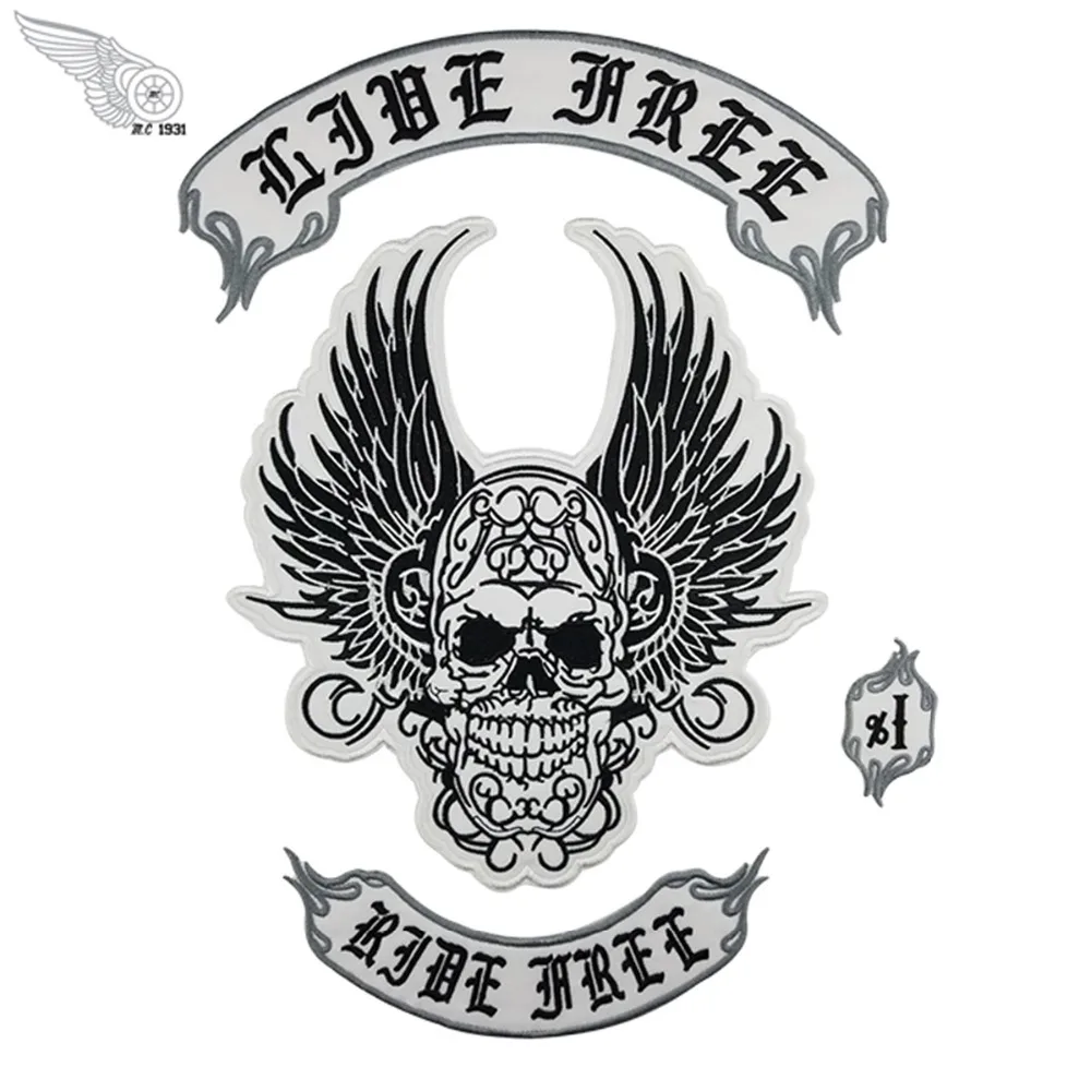 LIVE FREE RIDE FREE полный набор вышитая швейная этикетка Панк Байкер нашивки одежда наклейки Одежда Аксессуары значок 4 шт./партия - Цвет: full set 24