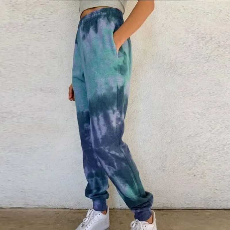 Женские брюки джоггеры повседневные штаны с галстуком краской женские синие