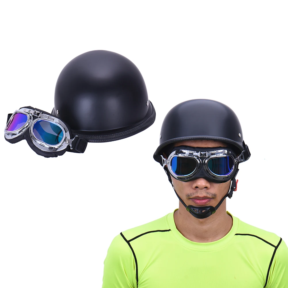 

Motorcycle Half Helmet German Vintage Casco Moto Motorcycle Open Face Retro Half Helmet Chopper Biker Pilot WITH goggles