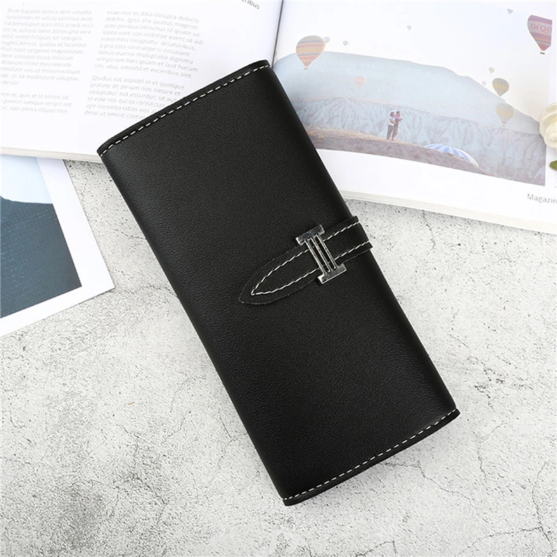 

Women Leather Wallet Wholesale Lady Clutch Purse Solid Color Drawstring Long 3 Fold Wallet 2021 Spring New Model Wallet