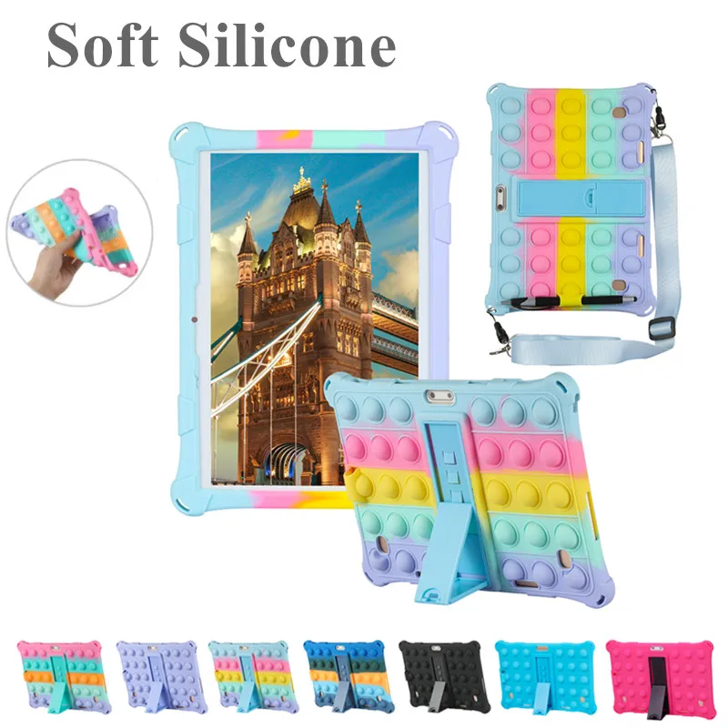 

Push It Bubble Silicon Cover Case Universal 10 10.1 inch Soft Silicone Android Tablet PC Soft Stand Back Cover with Strap