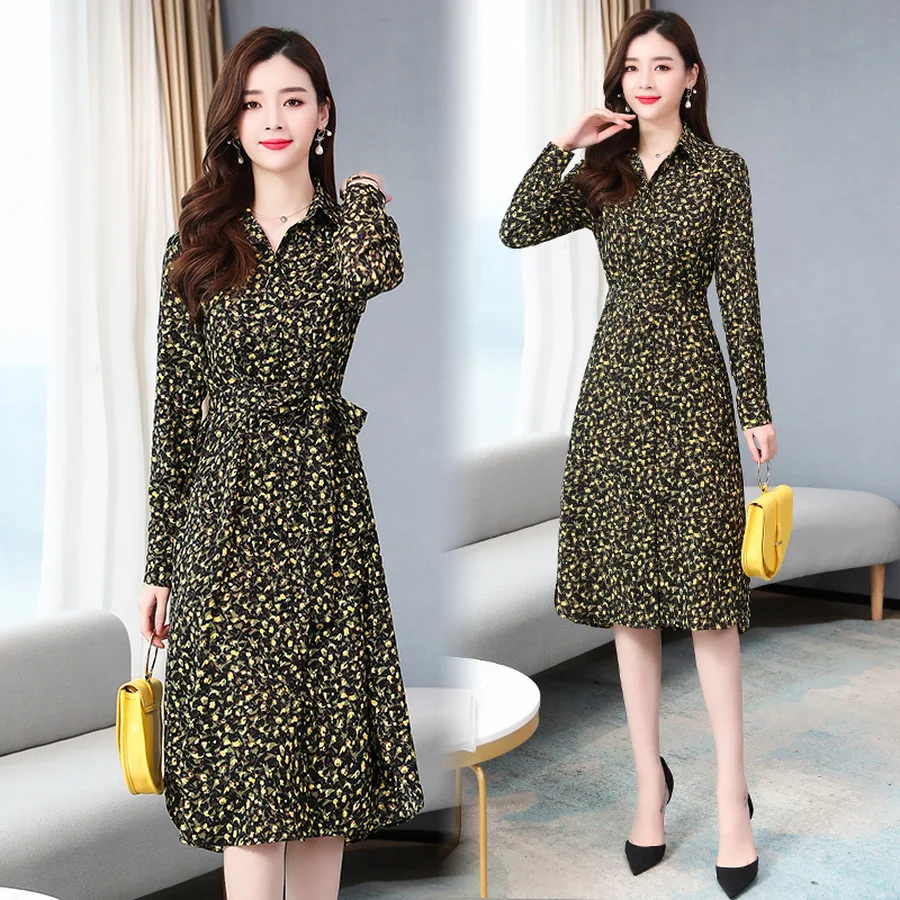 Винтажные шифоновые платья миди с принтом на весну и осень 4XL размера плюс платье