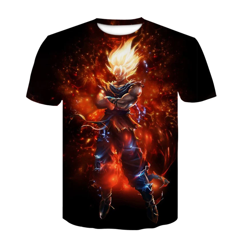 Новинка 2020 футболка с драконом летняя мужская 3D принтом Супер Saiyan Goku черная