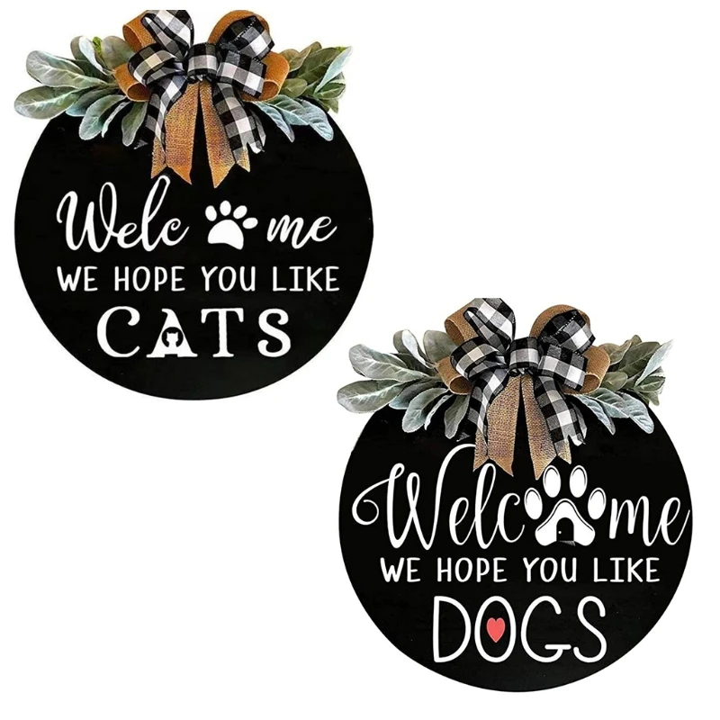 

Dogs/ Cats Wel-come Door Wreath 11.8x11.8 inches Premium Greenery Wreath Decorative Hanging Signs for Wall and Door