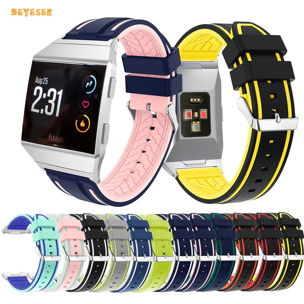 

Fashion Bracelet Soft Sport Silicone Watch Bands For Fitbit Ionic Smart Watch Strap Two-Tone Replacement Wristband Accessories