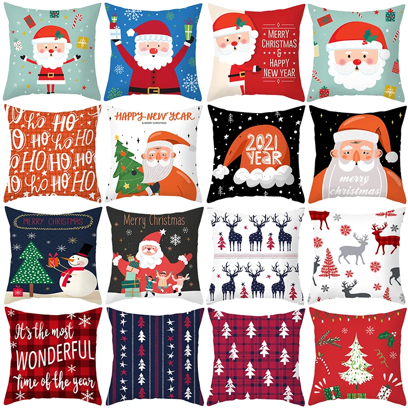 

45*45CM 2020 Merry Christmas Cushion Cover Santa Claus Snowman Elk Pillowcase For Home Decor Xmas New Year Gifts Party Ornaments