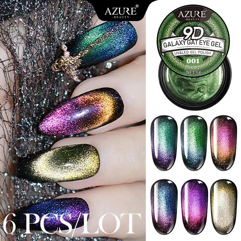 Azure beauty 6 шт./лот хамелеон 9D кошачьи глаза УФ Гель лак Galaxy замачиваемый для ногтей