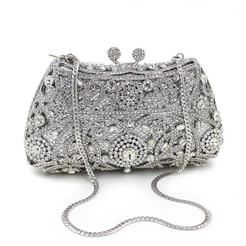 19x11 5 см стразы сумка гофрированная металлическая прозрачная обеденная с