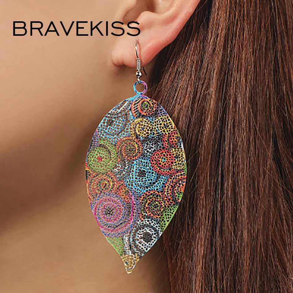BRAVEKISS Винтажные висячие серьги в форме листа для женщин Boho выдолбленные модные ювелирные изделия трендовые корейские серьги Новинка BPE1401