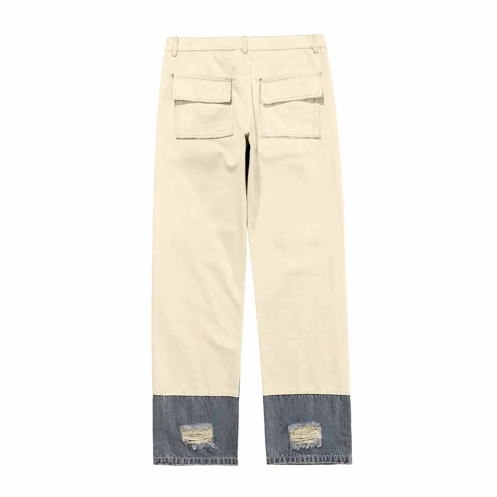 Рваные джинсы в стиле пэчворк мужские уличные модные прямые джинсовые брюки с