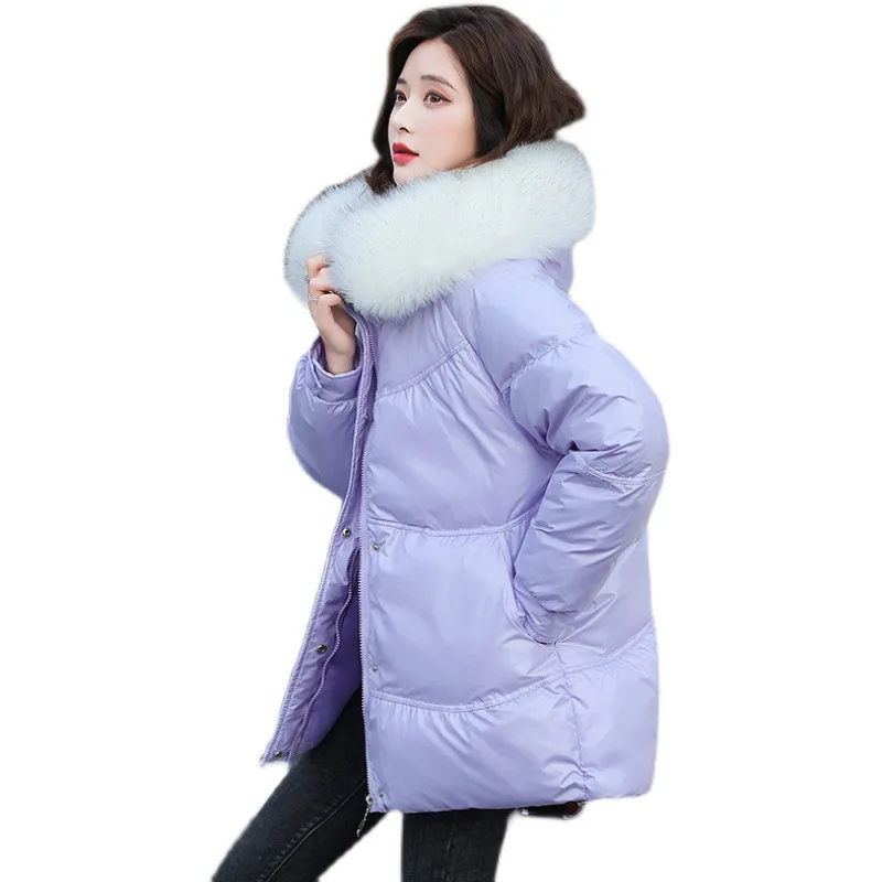 Women Casual Winter Outwear Jacket 2021 Winter Female Loose Fashion Solid Thick Hooded Fur Collar Parkas Oversized Parkas Coat