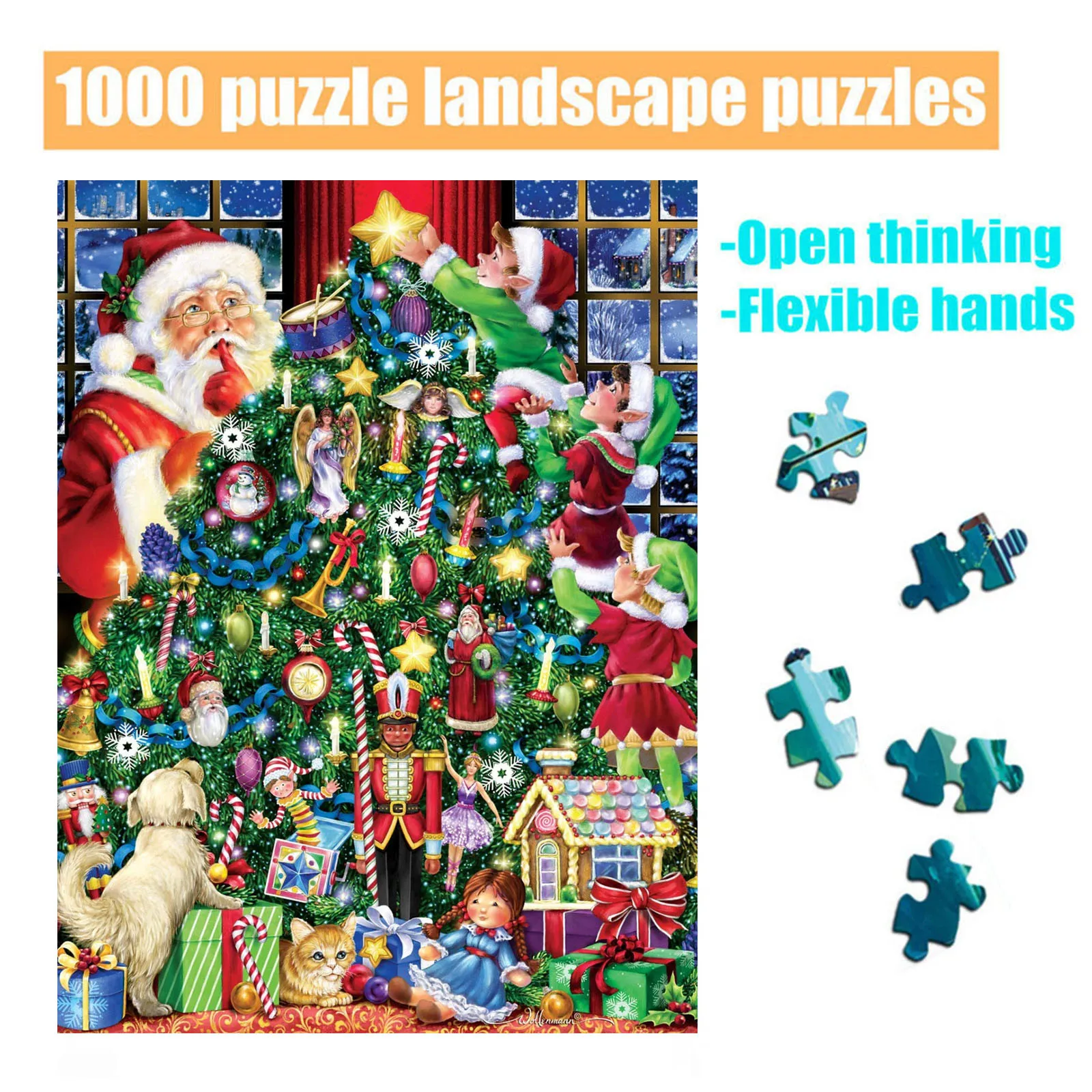 

Christmas 1000 Pieces Wooden Adult Children Puzzle Holiday Gift Pattern Puzzle Interactive Educational Toys Handmade Toy