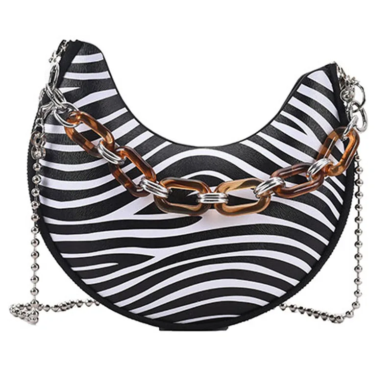 

Chains Women Crossbody Bags 2021 New Pu Leather Shoulder Bag Coin Purse Handbag Female Half-moon Bag Brand Designer Armpit Bags