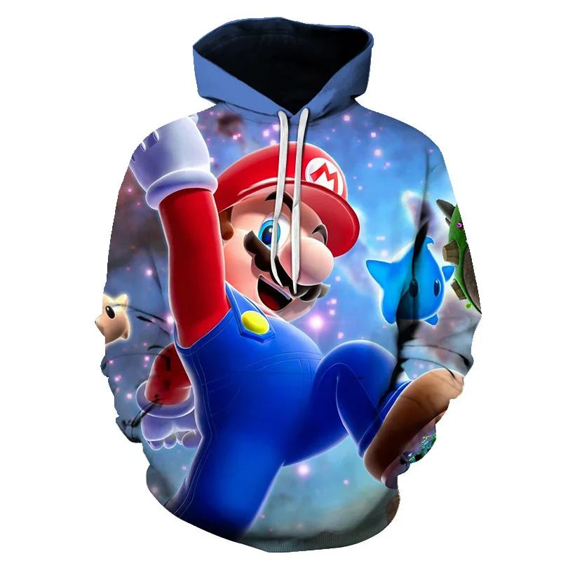 

Spring and Autumn New Cow Men's and Women's Hoodies 3D Printing Children's Cartoon Mario Long Sleeve Plus Size Coat
