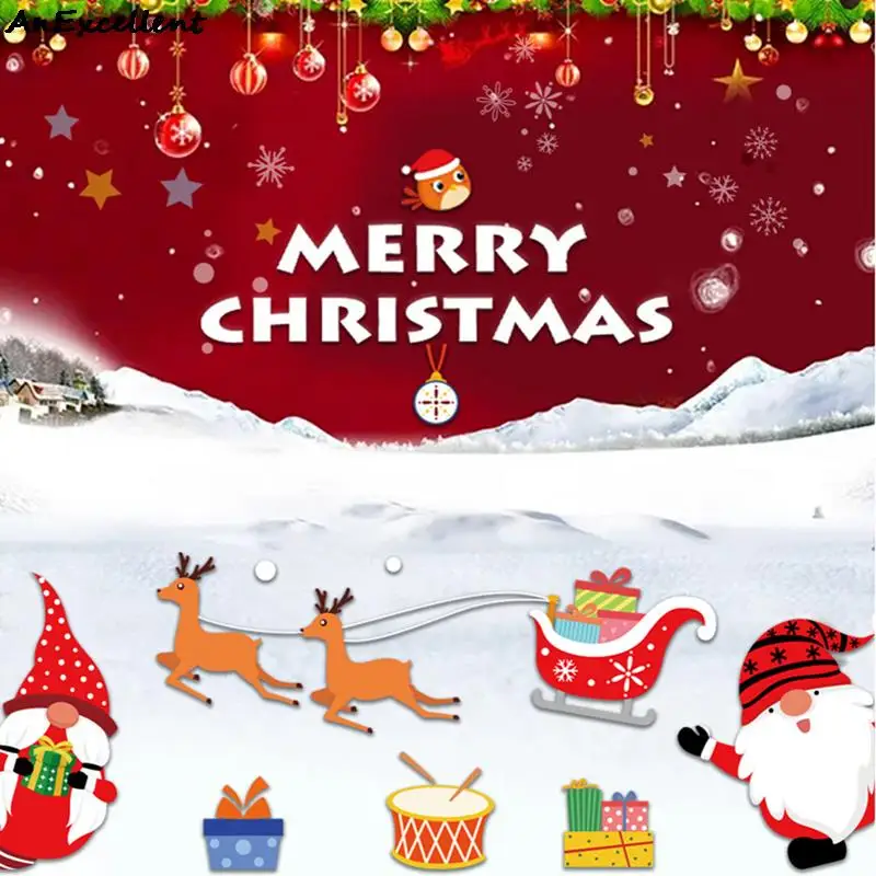 Рождественская настенная статическая наклейка s Санта-Клаус Олень елка окно