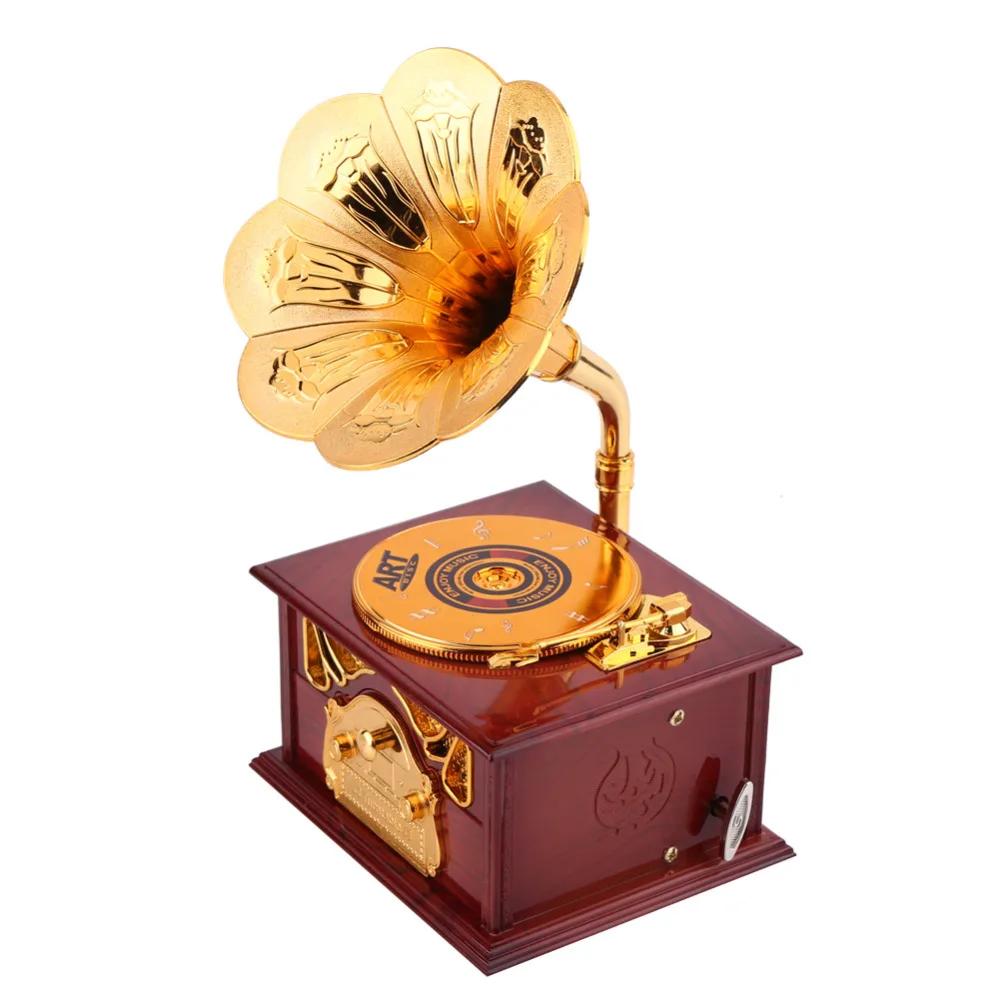 

Gramophone Music Box For Elise Retro Phonograph Shape Classic Music Box Gift Classic Gold Trumpet Horn Creative Crafts