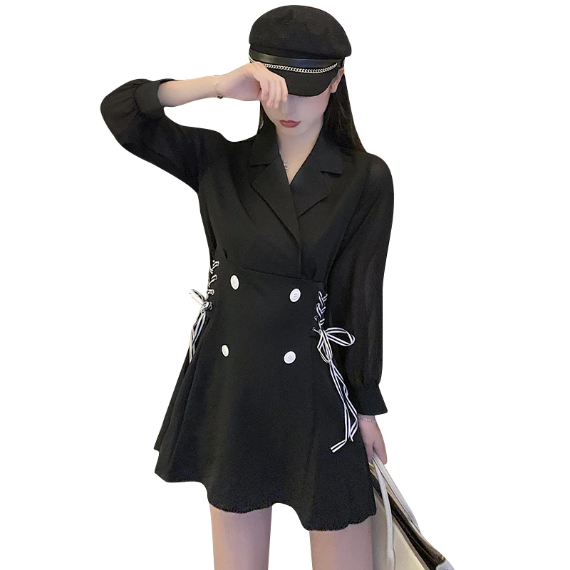 Женское платье-блейзер с длинным рукавом черное Сетчатое лоскутное повседневное