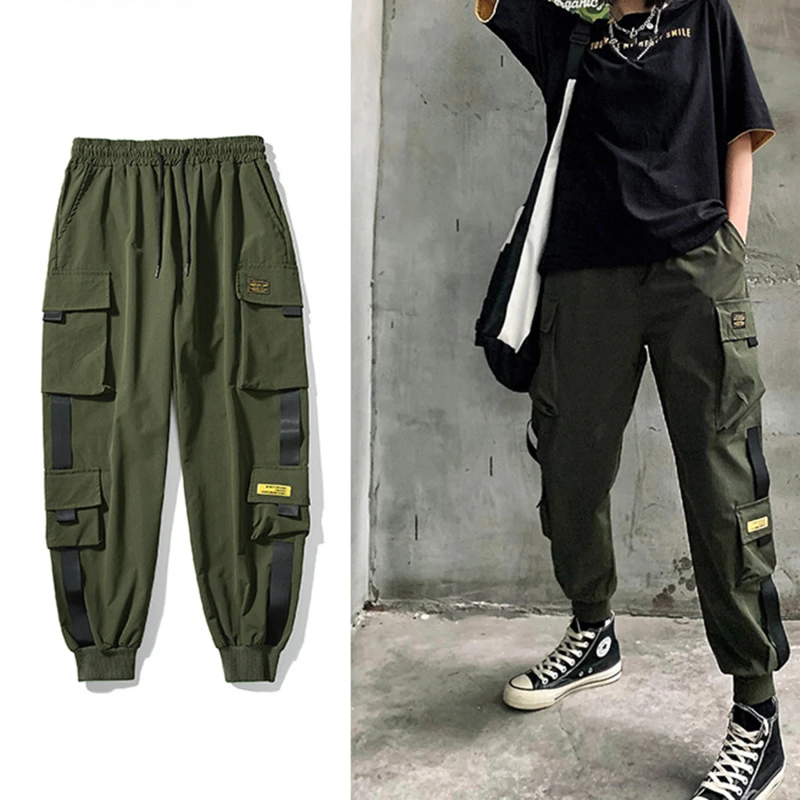 

Брюки-карго мужские с эластичной высокой талией, на цепочке