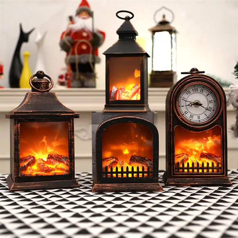 

Christmas Fireplace Lights LED Home Decoration Firewood Wind Lantern Patio Night Light Christmas Portable Oil Lamp Flame Lantern