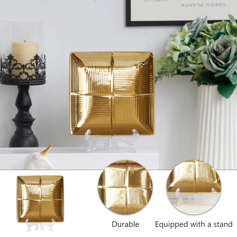 

1PC Home Decorative Stand Plate Fashion Square Shape Decor Plate Square Cosmetic Decoration Plate for Hotel