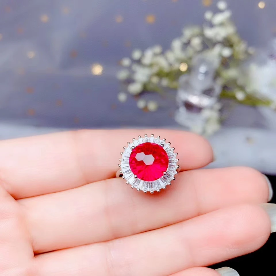 Очаровательное кольцо и ожерелье с красным Рубином для женщин серебряные